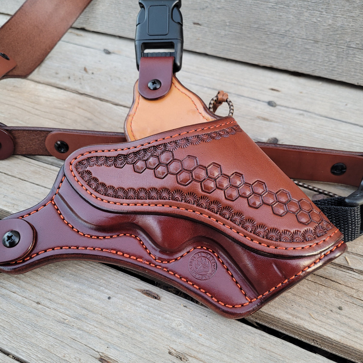 Ruger Alaskan Kodiak Chest Holster Mah/Brn Burnt Orange Stitching Partial Hex Stamp