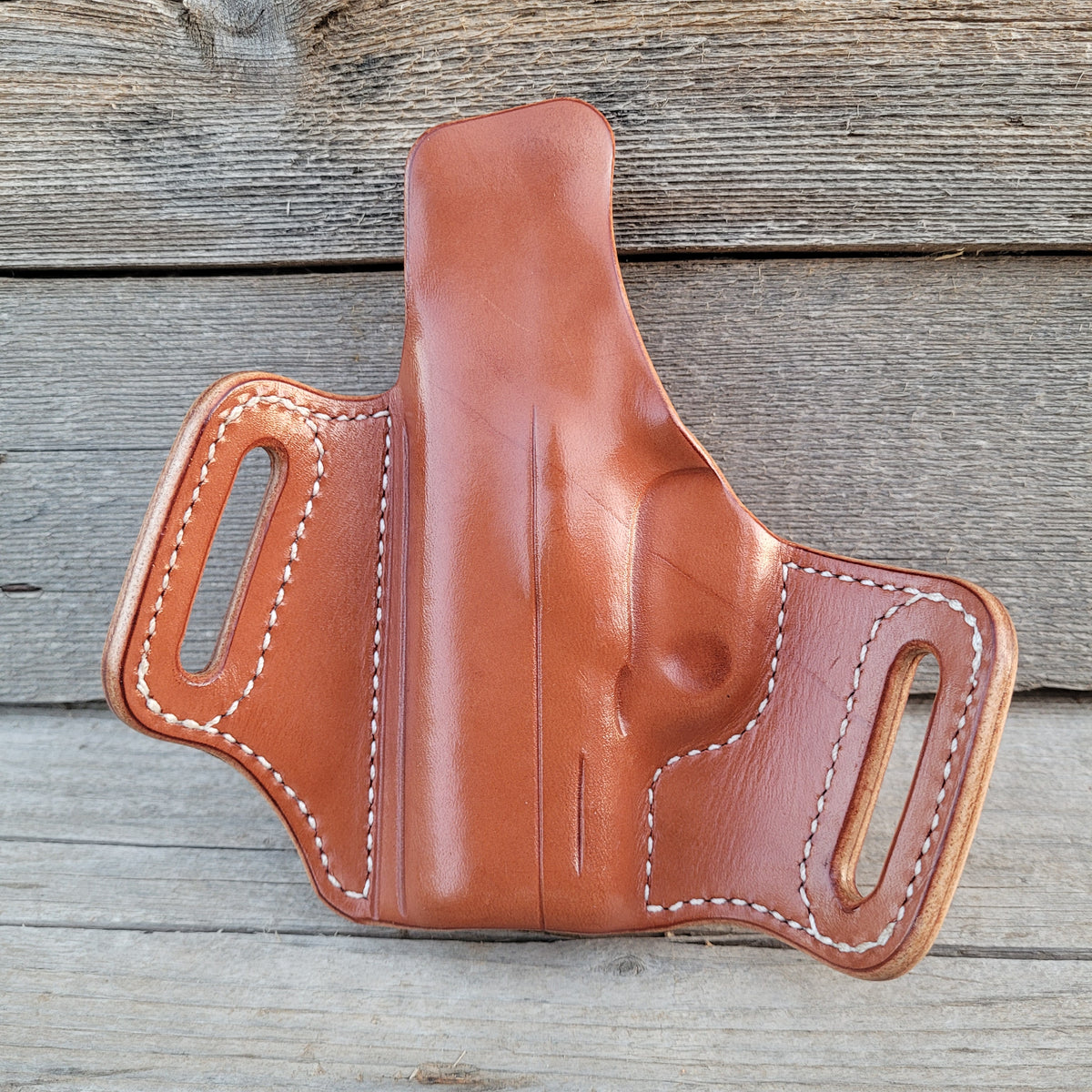 Sig P365 Classic Holster All Chestnut White Stitching Hex Stamp