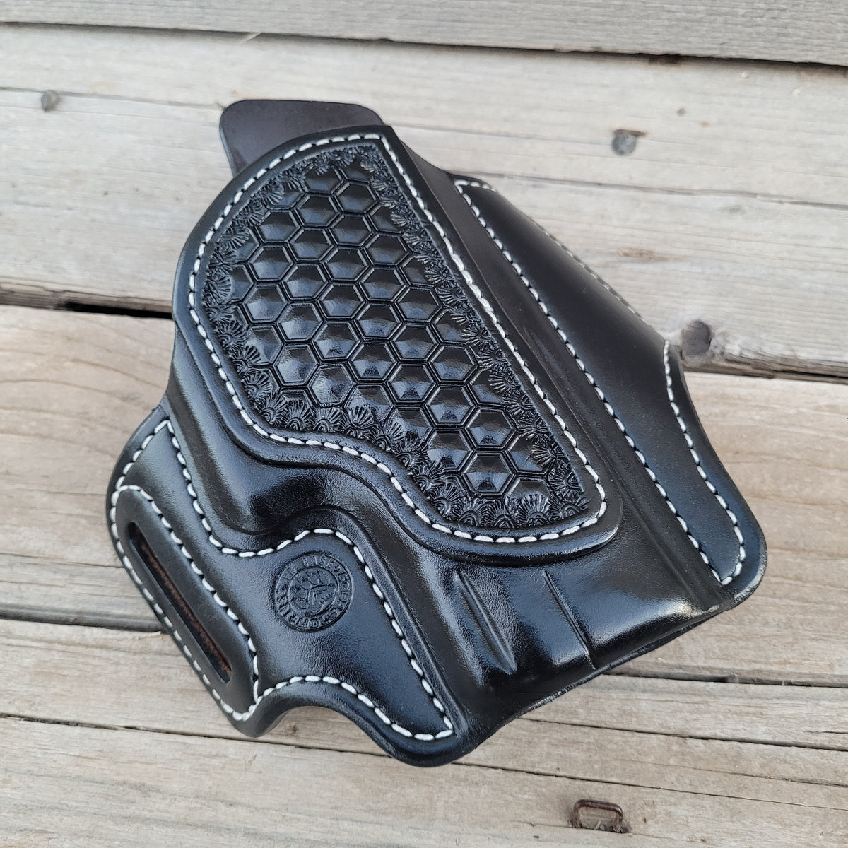 Sig P320 Compact/Carry CLassic Holster All Black white Stitching Hex stamp