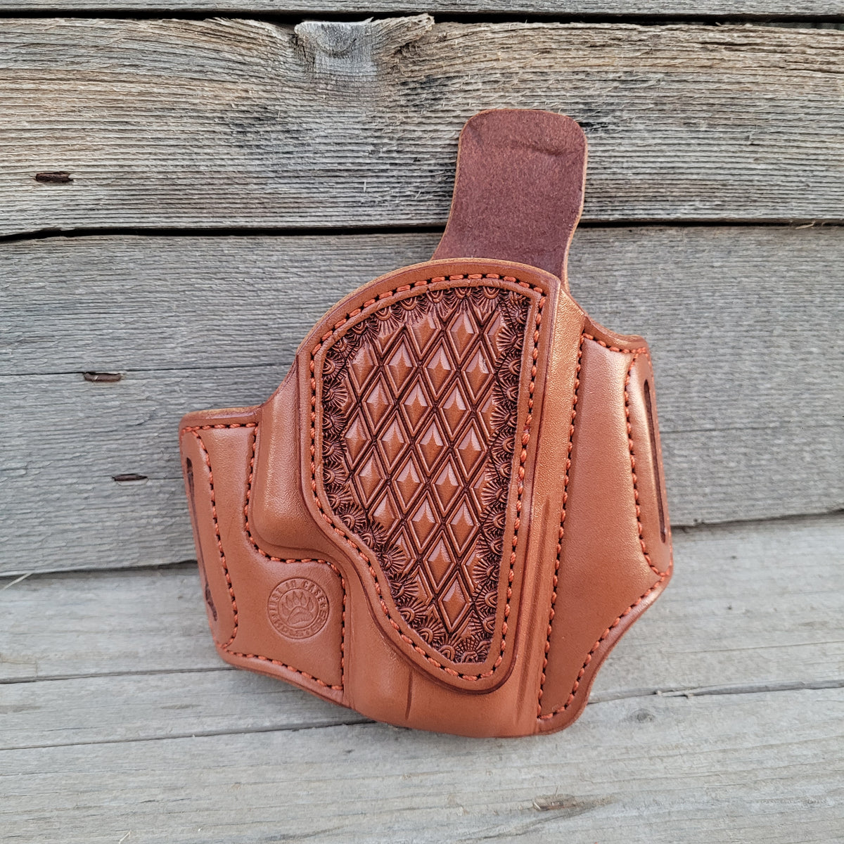 Glock 43/43X Classic Holster All Chestnut WHite Stitching With Diamond Stamp