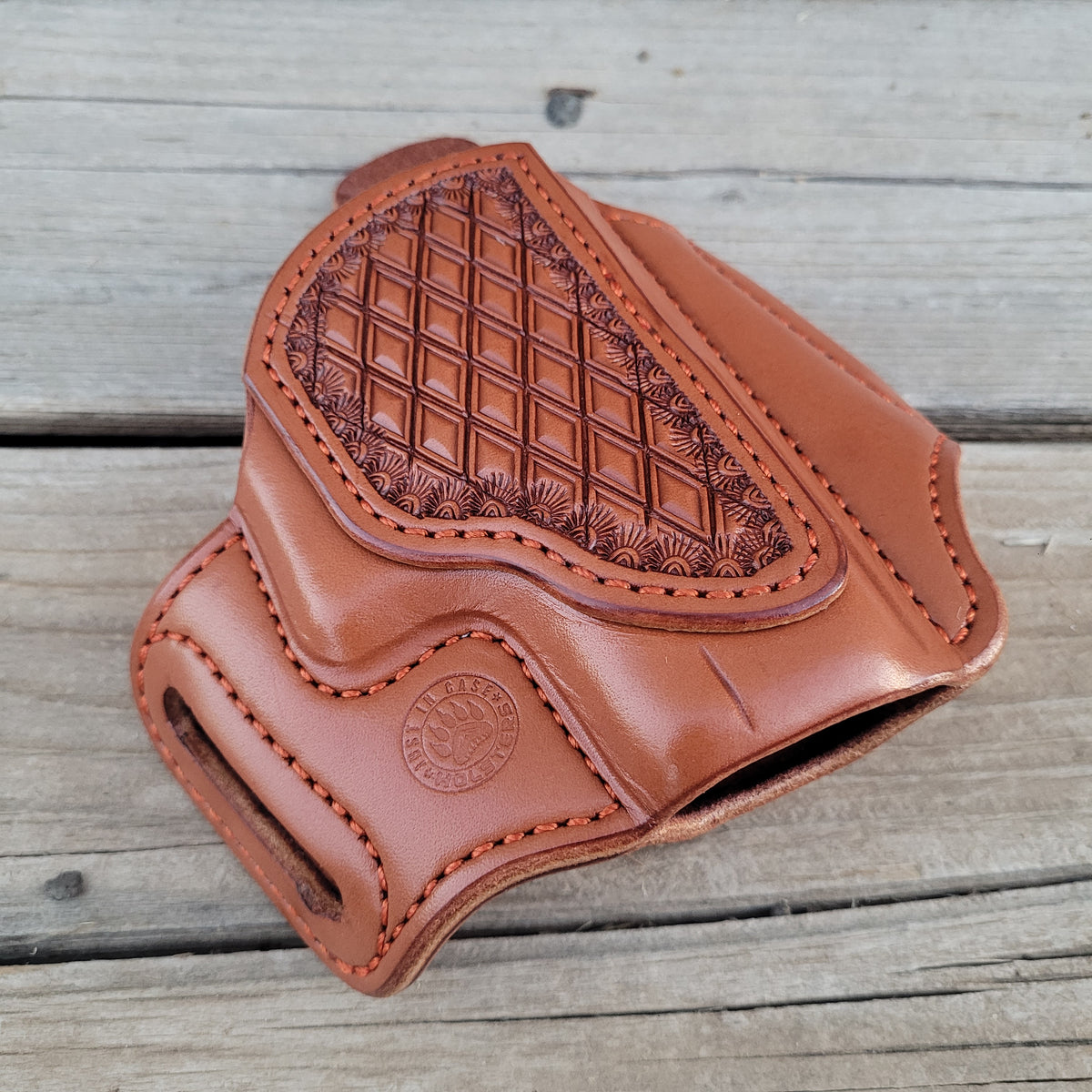 Glock 43/43X Classic Holster All Chestnut WHite Stitching With Diamond Stamp