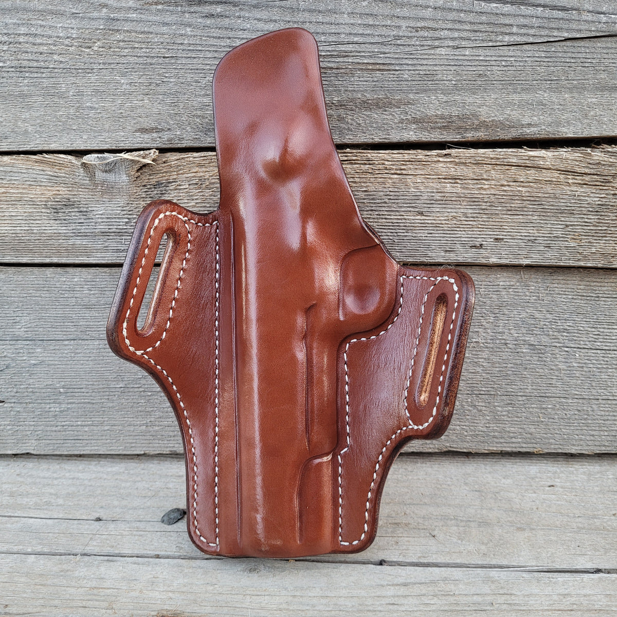 5" 1911 Classic Holster Brown/Chestnut white stitching with basket stamp