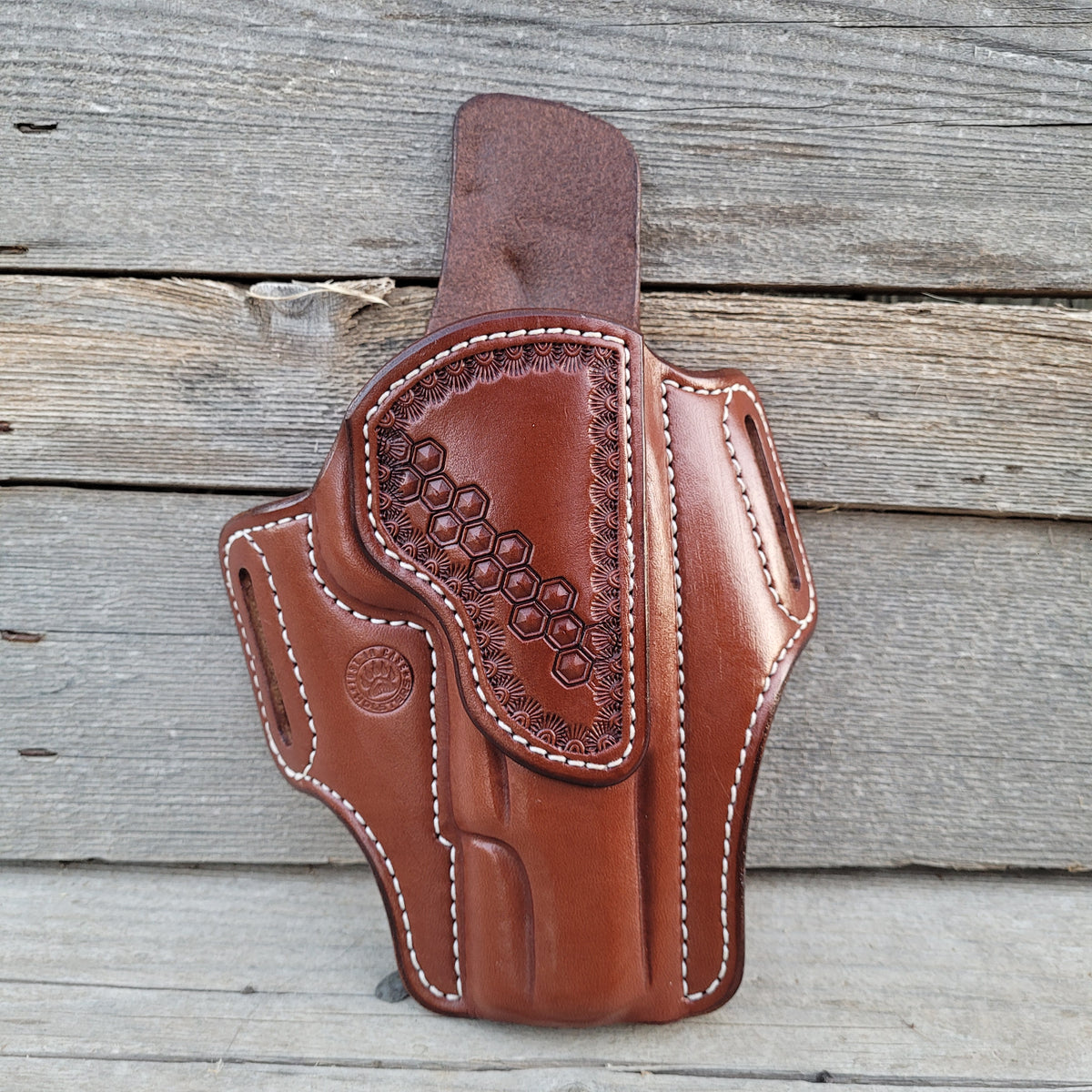 5" 1911 Classic Holster Brown White Stitching Partial Hex stamp