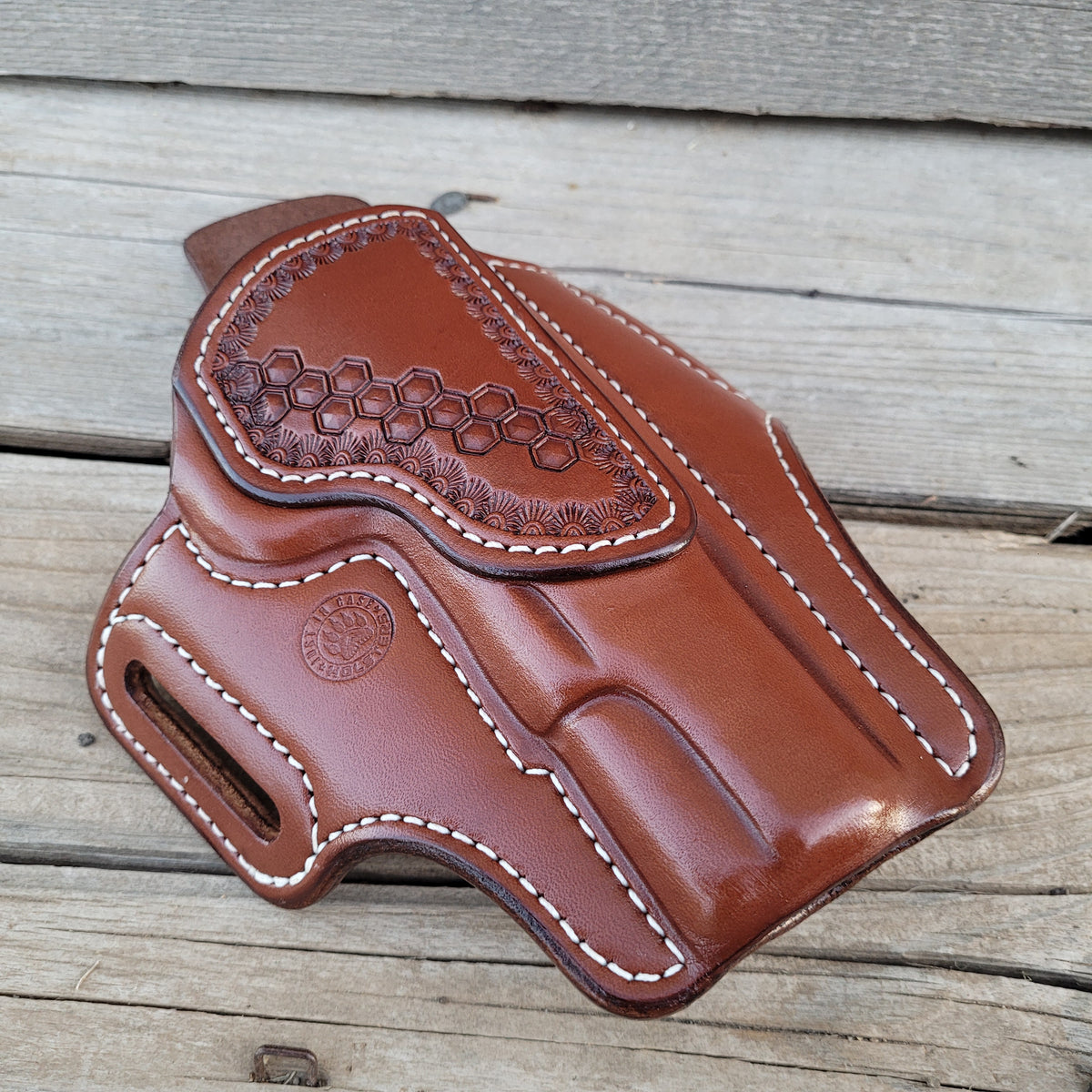 5" 1911 Classic Holster Brown White Stitching Partial Hex stamp