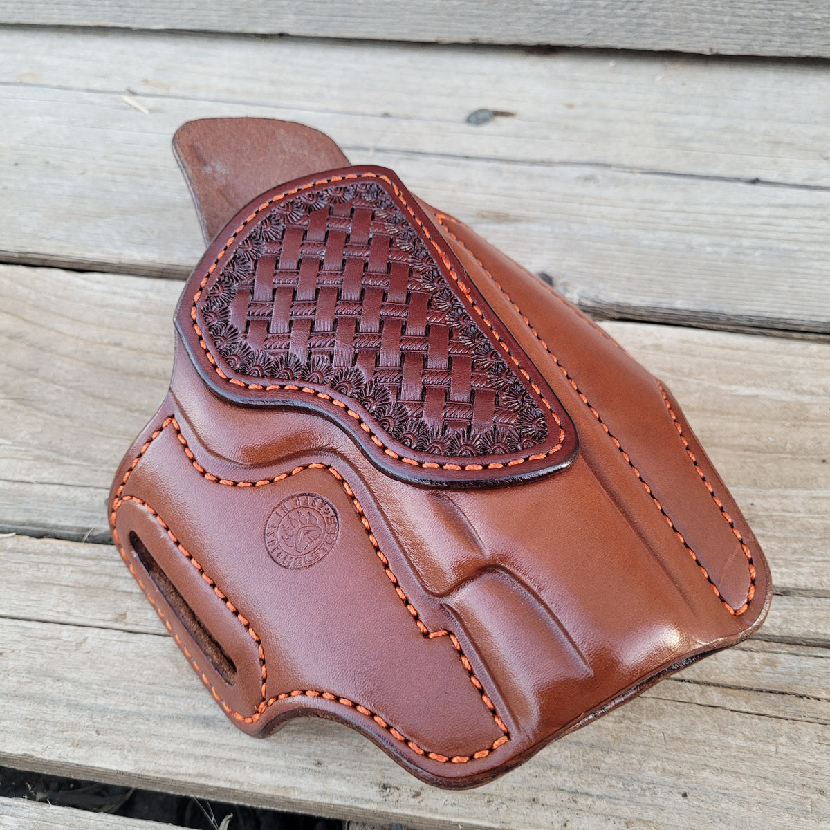 4.25" 1911 Classic Holster Brn/Mah Burnt Orange Stitching Basket Stamp