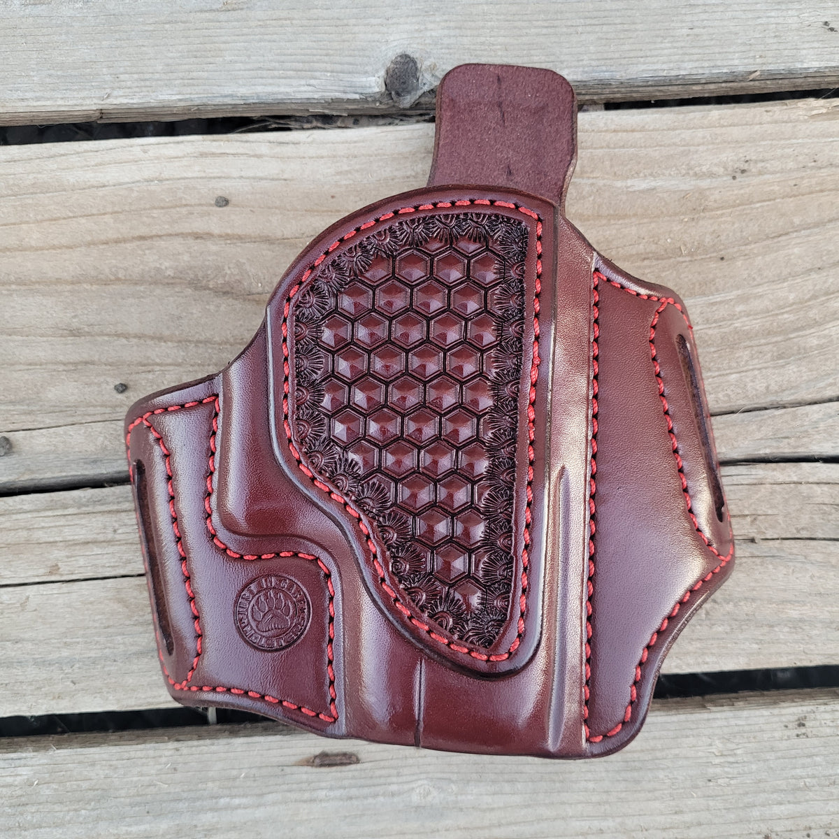 Glock 43/43X Classic Holster All Mahogany Red Stitching Hex Stamp