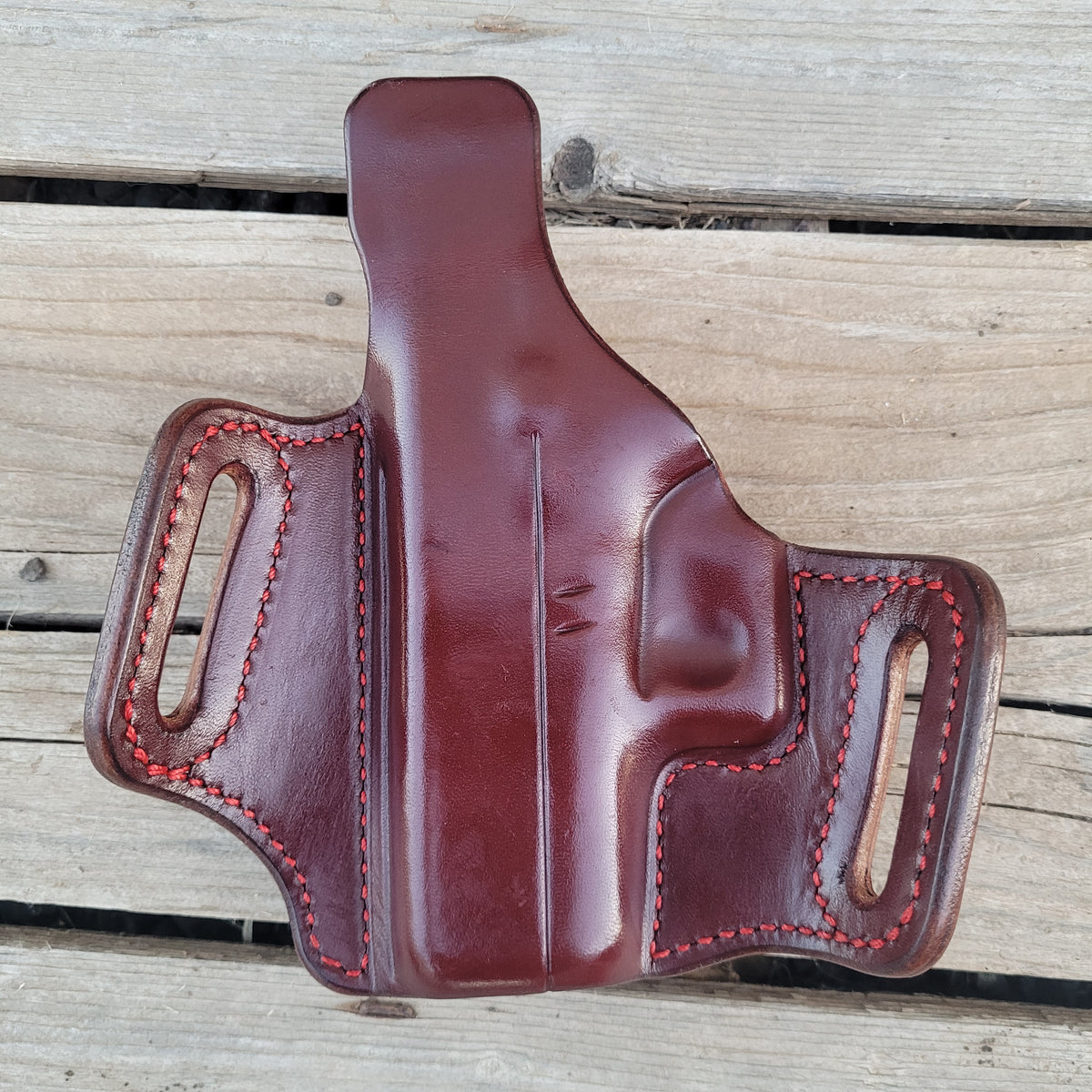 Glock 43/43X Classic Holster All Mahogany Red Stitching Hex Stamp