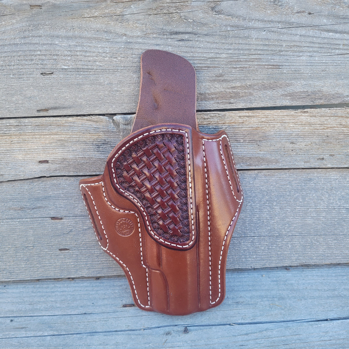 5" 1911 Classic Holster Mah/Brn, white stitching, basket stamp