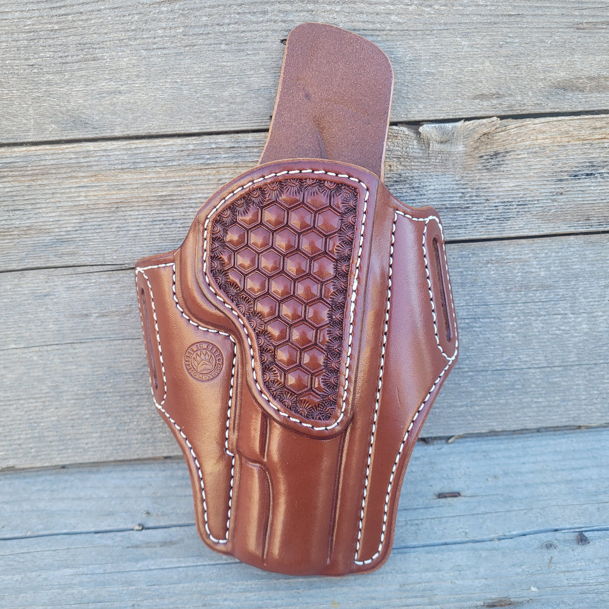 5" 1911 Classic Holster All Brown, White Stitching, Hex stamp