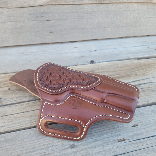 5" 1911 Classic Holster All Brown, White Stitching, Hex stamp