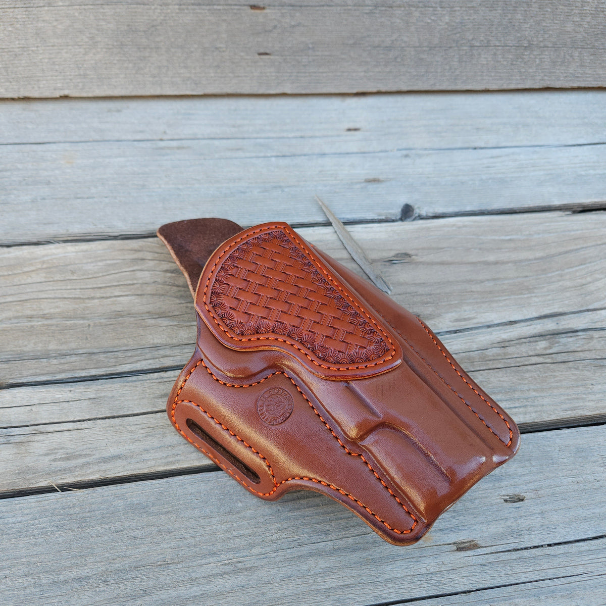 5" 1911 Classic Holster Brn/Ches Burnt Orange Stitching and basket stamp