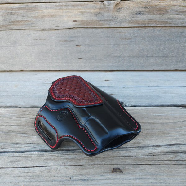 5" 1911 Classic Holster Blk/Mah Red stitching and Hex stamp